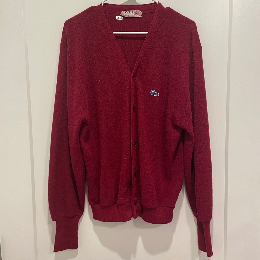 Vintage Izod Lacoste Cardigan Sweater Burgundy Red Orlon Acrylic Mens XL